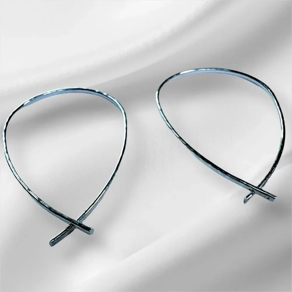 STERLING SILVER HAMMERED HOOP EARRINGS – WOMEN’S TEARDROP DESIGN
